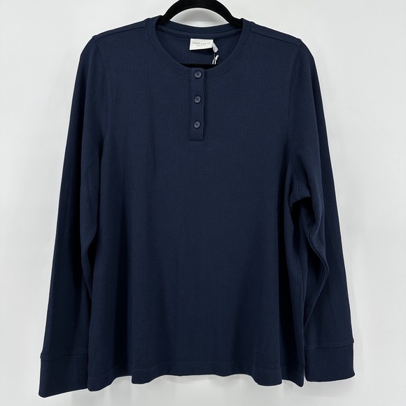 cozy earth Tops - Cozy Earth Womens Bamboo Waffle Knit Long Sleeve Henley Navy Blue Size L NEW